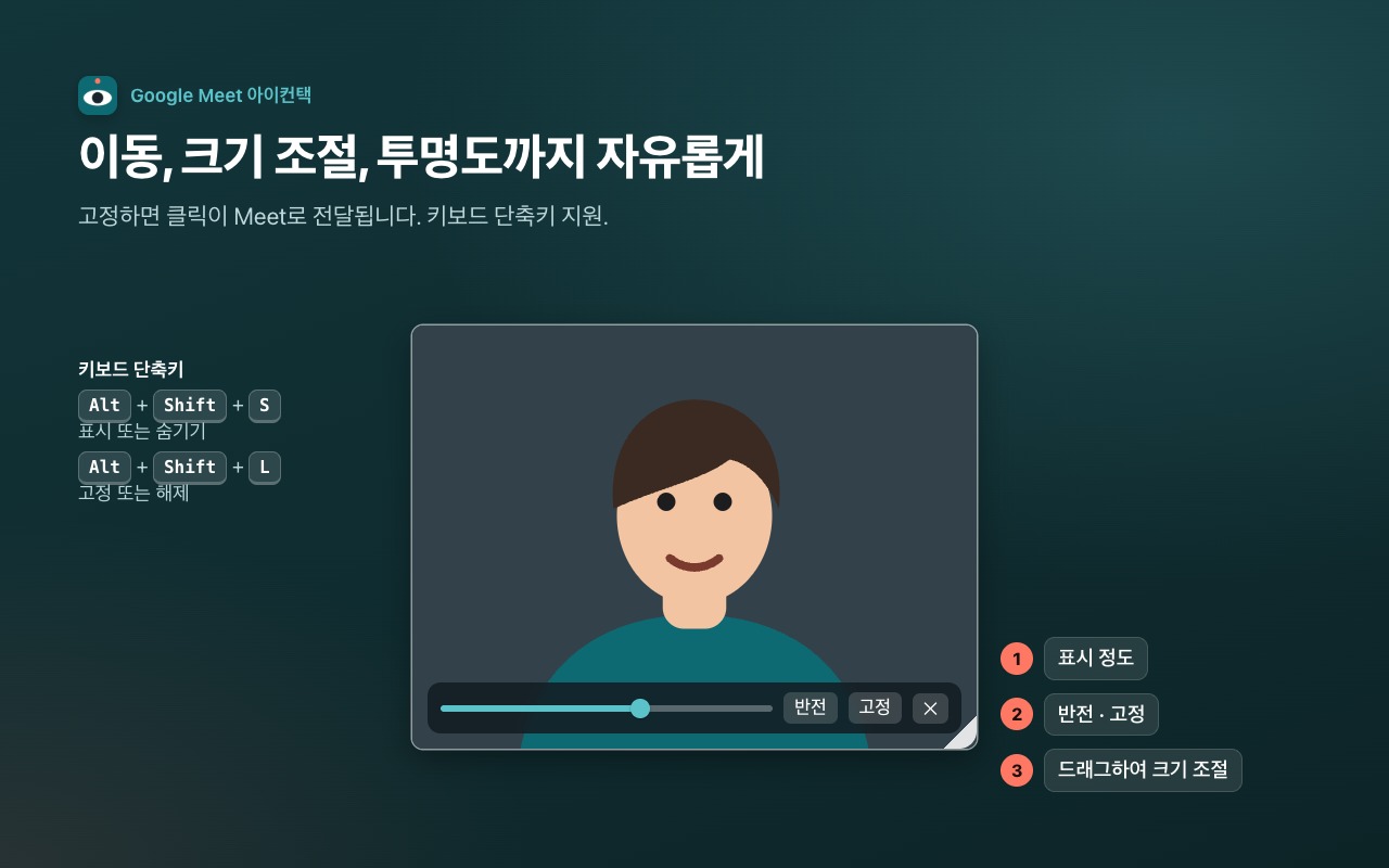 이동, 크기 조절, 투명도까지 자유롭게